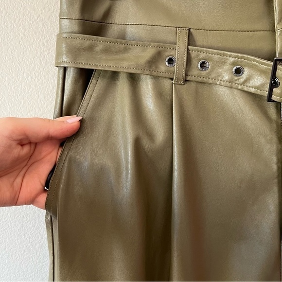PAIGE Jeans NEW Tesse Faux Leather Utility Pants Army Green Cargo Pockets Size 8 - Picture 10 of 16